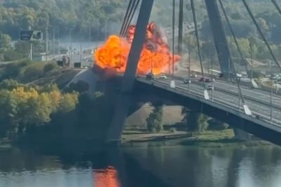 Russian drone slams into major bridge in Kyiv as Germany’s chancellor visits