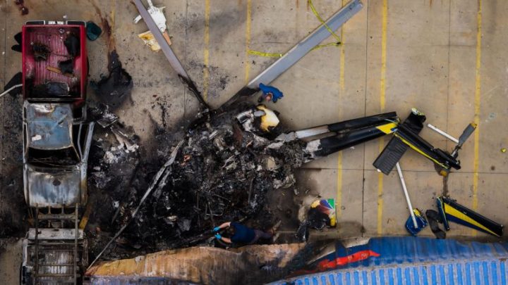 An SUV slammed into a city bus, then the news helicopters took flight. How one tragedy led to another
